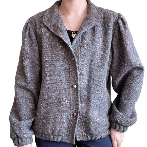 Vintage 80s Womens Larry Levine Donegal Rainbow Tweed Bomber Jacket Sz L - Picture 2 of 12